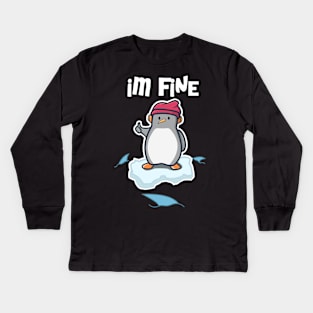 kawaii penguin im fine | funny penguin Kids Long Sleeve T-Shirt